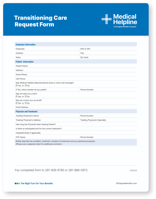 Transitioning Care Request Form